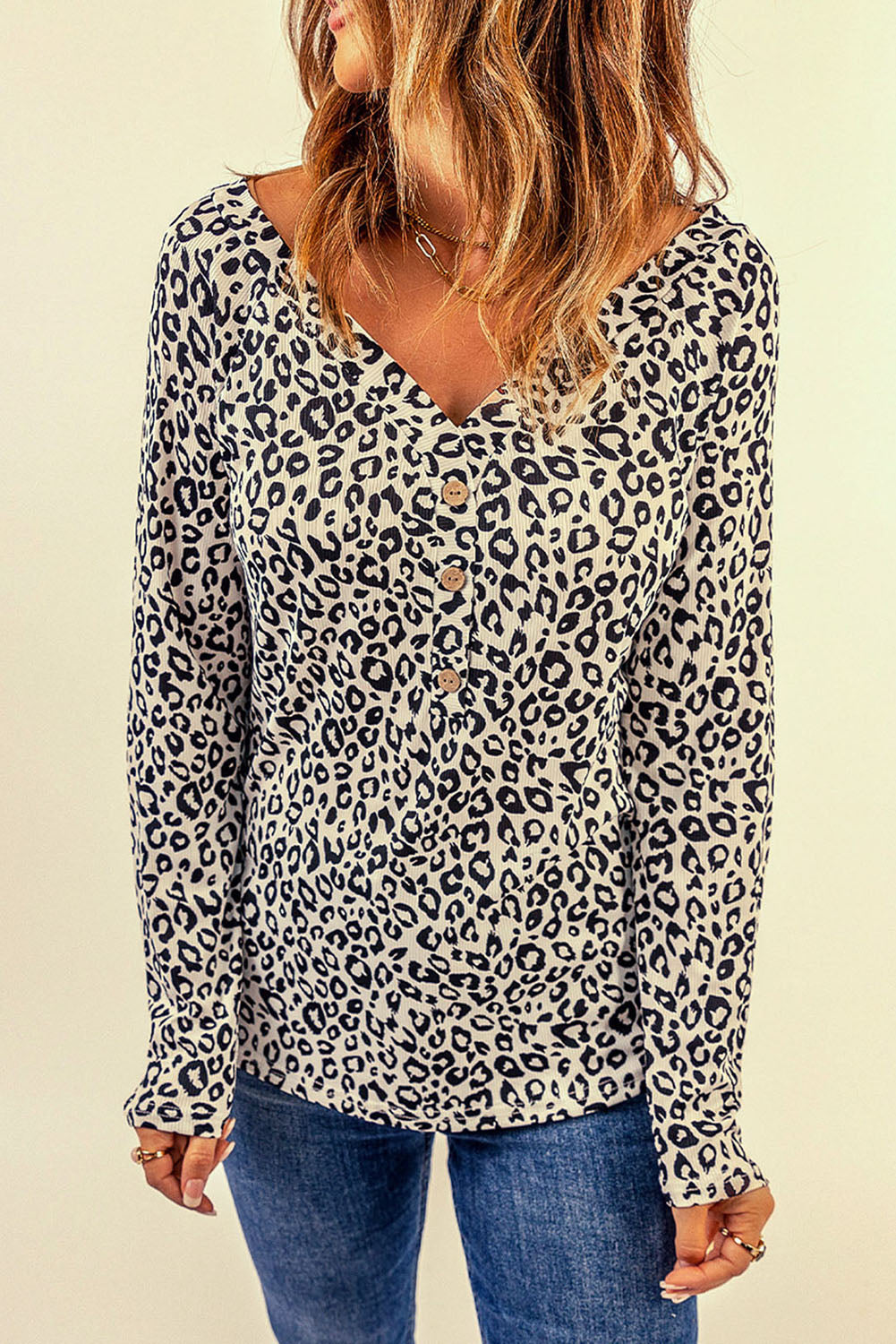 Leopard Print V-Neck Long Sleeve Top