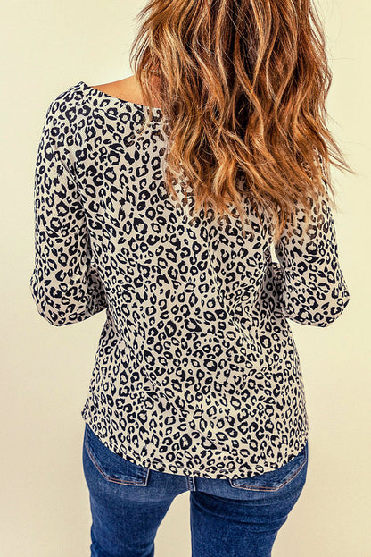 Leopard Print V-Neck Long Sleeve Top
