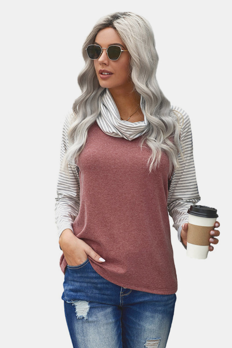Contrast Striped Turtle Neck Tee