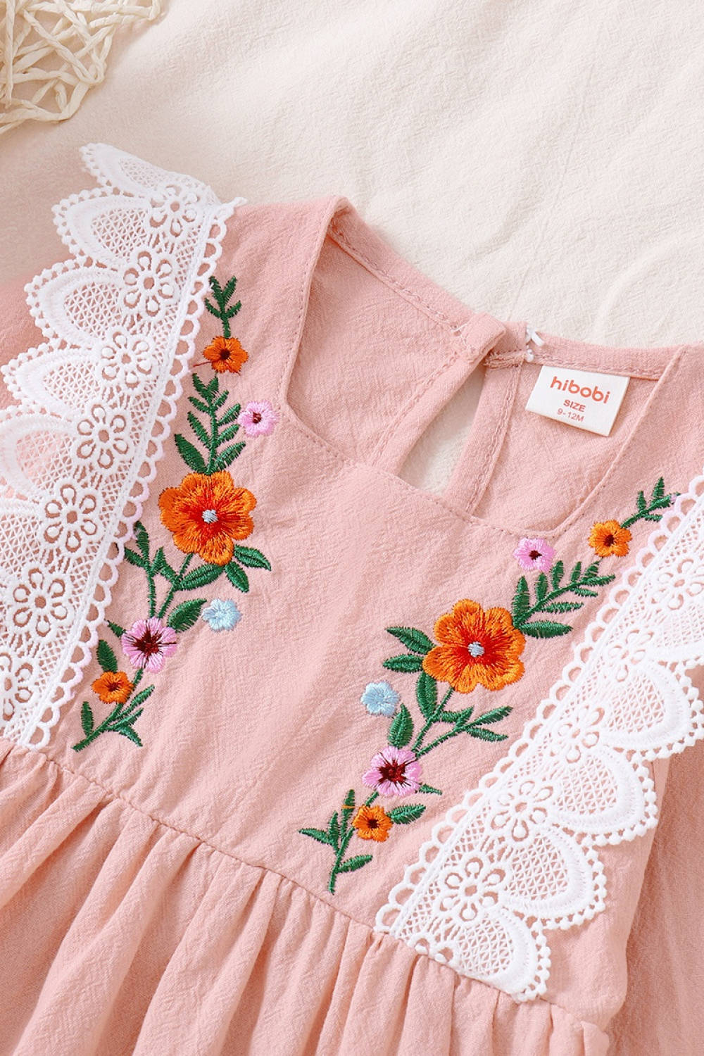 Girls Embroidered Lace Trim Dress