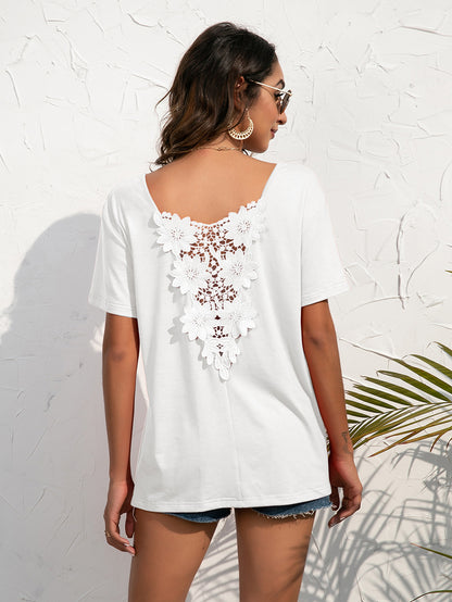 Lace Spliced Round Neck Tee