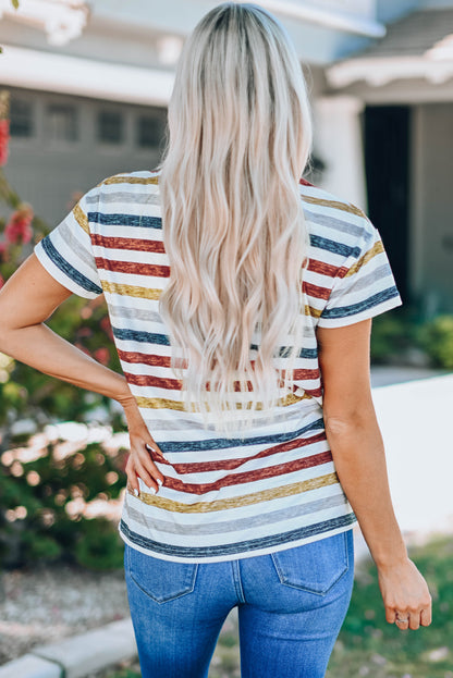 Multicolor Striped V Neck T-Shirt